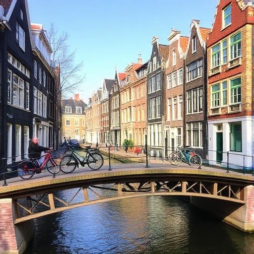 A guide walking a canal-side street in Amsterdam
